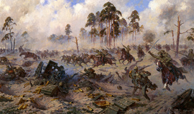 Útok ruské jízdy v severní části východní fronty, kde operovala německá armáda.