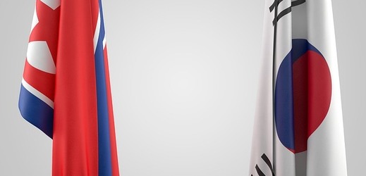 Vlajka KLDR a Jižní Koreje.